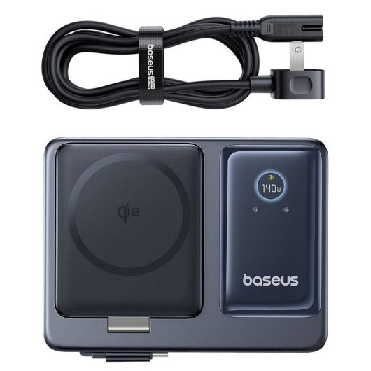 Baseus Nomos Estacion de Carga Inalámbrica 5 en 1 Qi2 140W 2xUSB-C+1xUSB-A Pantalla Digital LED