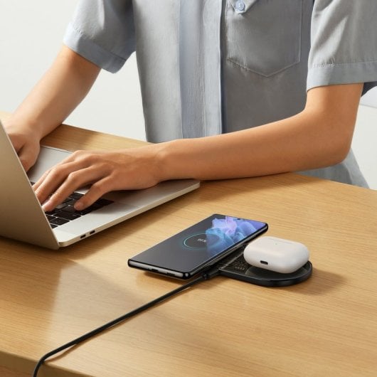 Baseus Kabelloses Ladegerät 2in1 20W LED Digitalanzeige mit 1m USB-C Kabel Schwarz）