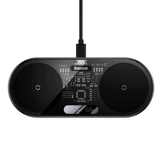 Baseus Kabelloses Ladegerät 2in1 20W LED Digitalanzeige mit 1m USB-C Kabel Schwarz）
