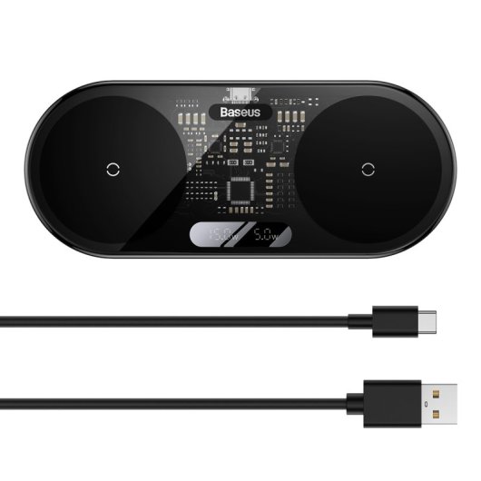 Baseus Kabelloses Ladegerät 2in1 20W LED Digitalanzeige mit 1m USB-C Kabel Schwarz）