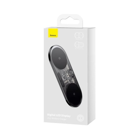 Baseus Kabelloses Ladegerät 2in1 20W LED Digitalanzeige mit 1m USB-C Kabel Schwarz）