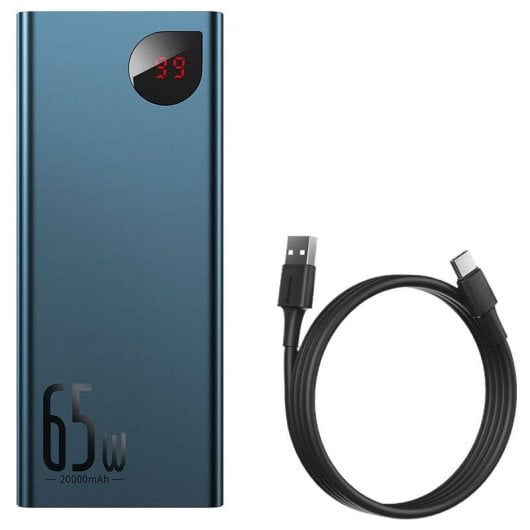 Baseus Adaman Powerbank 65W 20000mAh Azul Metálico + Cabo 50cm USB-A/USB-C 60W (20V/3A)