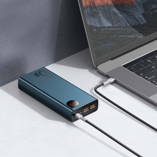 Baseus Adaman Powerbank 65W 20000mAh Azul Metálico + Cabo 50cm USB-A/USB-C 60W (20V/3A)