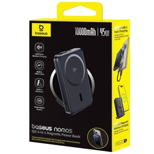 Baseus Nomos Soporte y PowerBank 45W 10000mAh Inalambrico Magnetico Qi2 Azul Oscuro