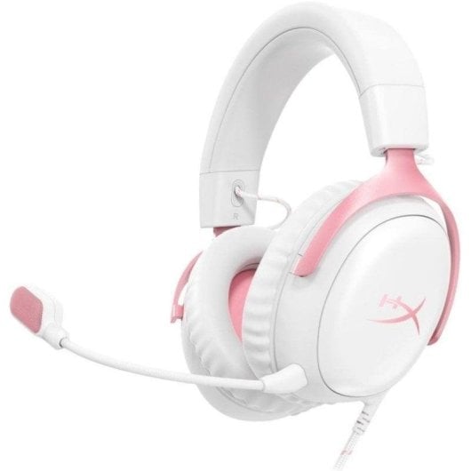Kopfhörer HyperX Cloud III kabelgebunden USB-C Gaming mit Geräuschunterdrückung Weiß/Rosa