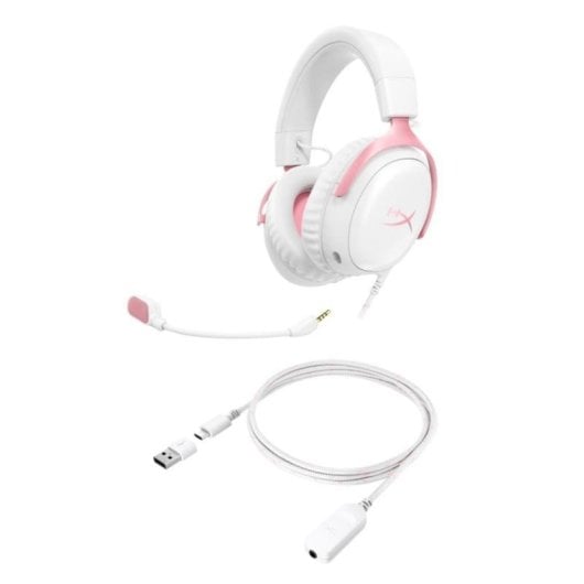 Auriculares HyperX Cloud III com fio USB e jack 3,5 mm Gaming Cancelamento de Ruído Branco/Rosa