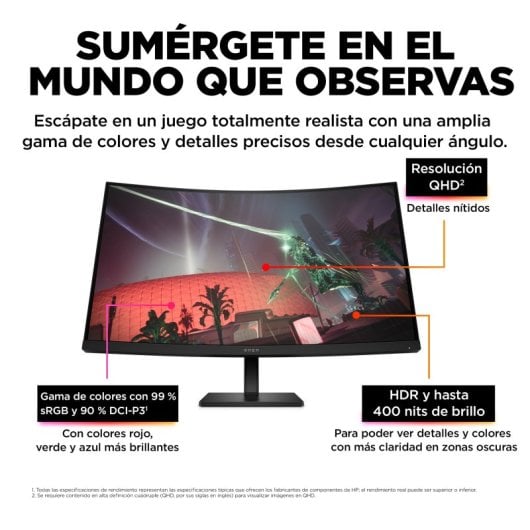 HP OMEN 32c 31.5" LED VA QHD 165Hz HDR400 Altura Ajustable FreeSync Premium Curvo