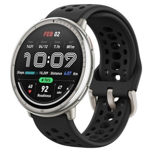 Amazfit Active 2 Bluetooth GPS 43,9mm AMOLED Argento Cinturino Nero M 5ATM SpO2 Cardio