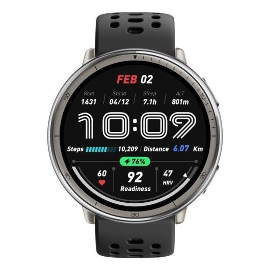 Amazfit Active 2 Bluetooth GPS 43,9mm AMOLED Argento Cinturino Nero M 5ATM SpO2 Cardio