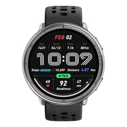 Amazfit Active 2 Bluetooth GPS 43,9mm AMOLED Prata com Pulseira Preta M Resistência à Água 5ATM SpO2 Pulsómetro Sono