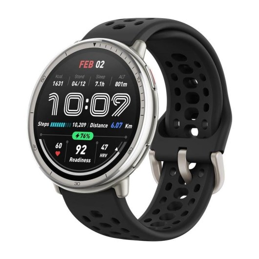 Amazfit Active 2 Bluetooth GPS 43,9mm AMOLED Argento Cinturino Nero M 5ATM SpO2 Cardio