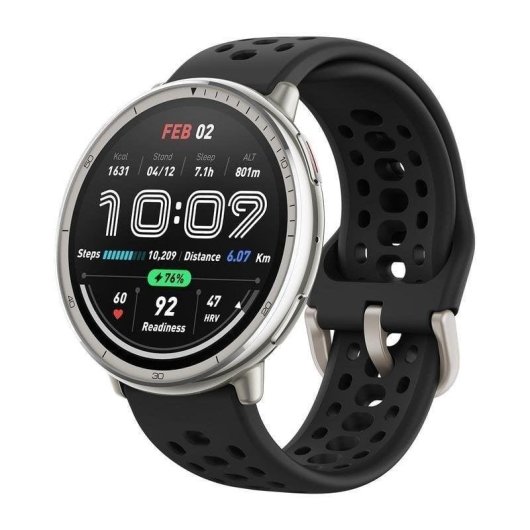 Amazfit Active 2 Bluetooth GPS 43,9mm AMOLED Prata com Pulseira Preta M Resistência à Água 5ATM SpO2 Pulsómetro Sono