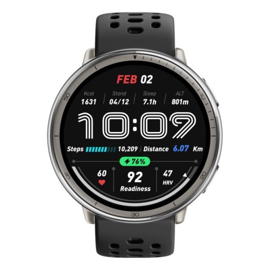 Amazfit Active 2 Bluetooth GPS 43,9mm AMOLED Prata com Pulseira Preta M Resistência à Água 5ATM SpO2 Pulsómetro Sono