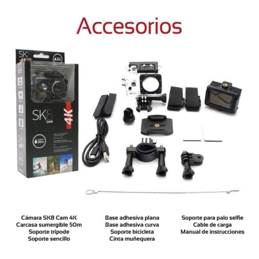 Caméra de sport SK8 CAM 4K UltraHD 4K 30FPS WiFi Noir