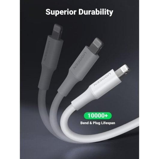 UGREEN 20728 USB-A-Stecker auf LIGHTNING-Kabel. Mfi-zertifiziert. 1 Meter. Farbe: Weiß. Kompatibel mit iPhone, iPad, iPod. Weiß