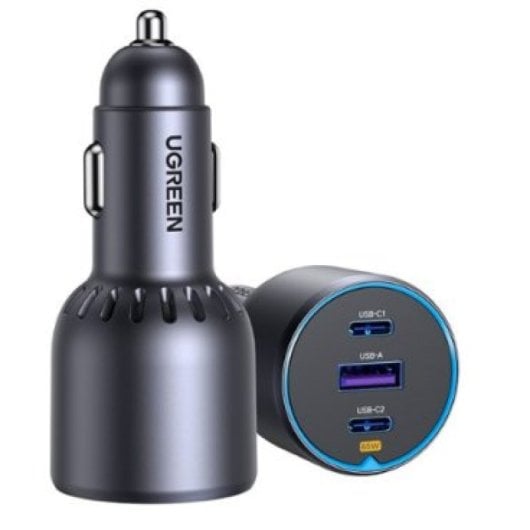Chargeur de voiture rapide UGREEN 35024 75 W 2 ports USB-C et 1 port USB-A. Pour iPhone 16/15/14, Samsung Galaxy S24/23, Métal