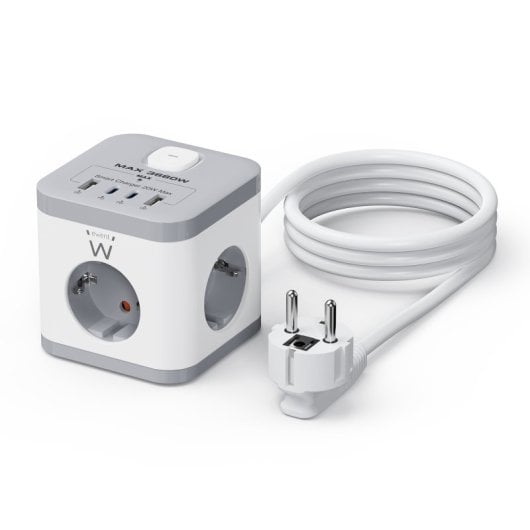 BLOC MULTIPRISE EWENT 3 PRISES SHUCKO + 2 USB-A + 2 USB-C