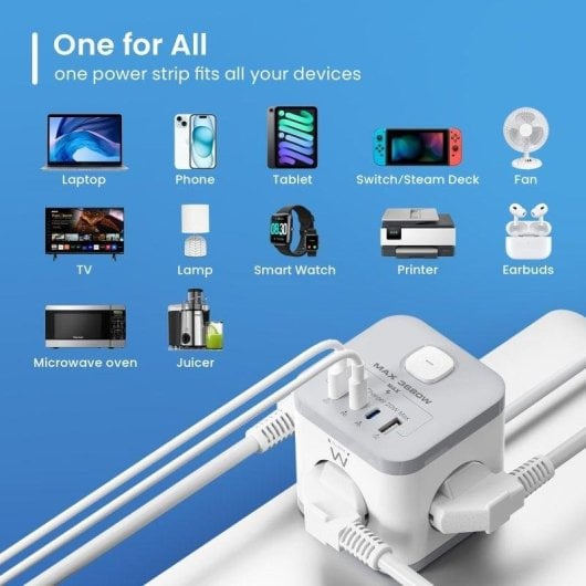 Régua de tomadas Ewent EW3863 3 Tomadas 2 USB-A 2 USB-C com Proteção e Interruptor