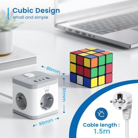BLOC MULTIPRISE EWENT 3 PRISES SHUCKO + 2 USB-A + 2 USB-C
