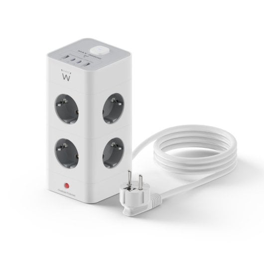 Ewent EW3864 Bloco com 8 Tomadas Shucko + 2x USB-A + 2x USB-C 5V/3A PD/QC 3.0 Branco
