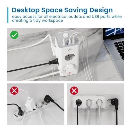 Multiprise Ewent EW3864 8 Prises 2 USB-A 2 USB-C avec Protection et Interrupteur