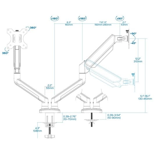 UNYKAch Soporte Doble de Escritorio con Resorte de Gas para Monitores 13-32"