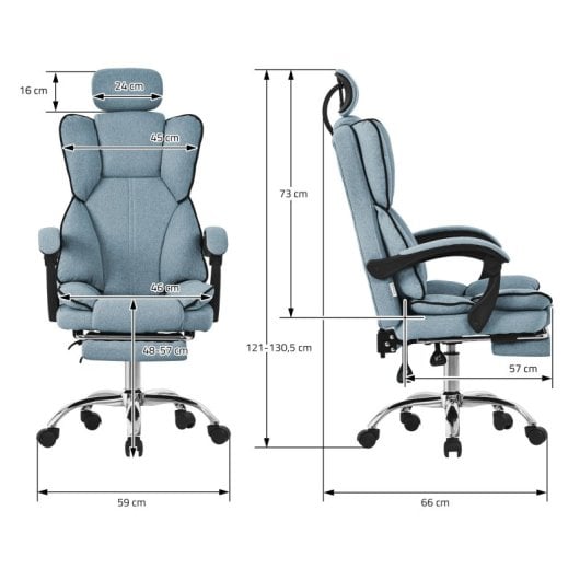 ML-Design Silla de Oficina Ergonómica Regulable Azul