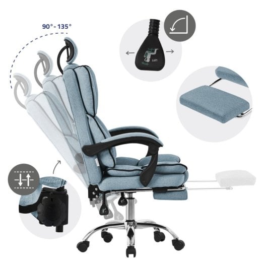 ML-Design Silla de Oficina Ergonómica Regulable Azul