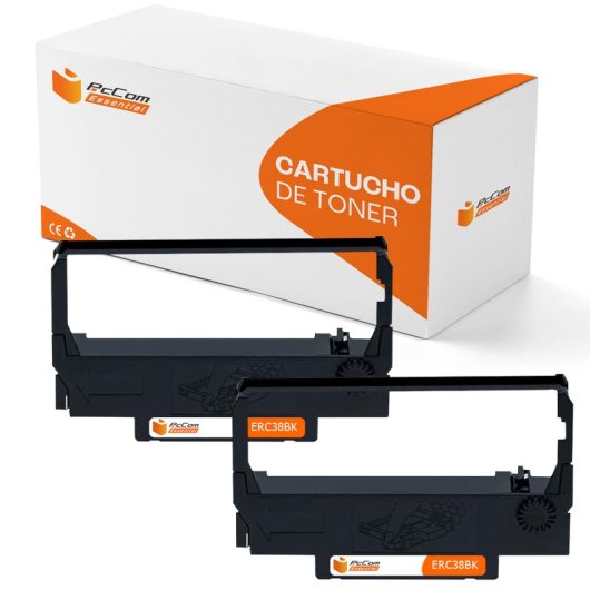 PcCom Essential Epson ERC38/ERC34/ERC30 Cinta Matricial Compatible Negro Pack 2