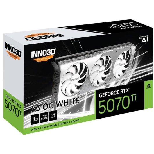 Carte graphique Inno3D GeForce RTX 5070 Ti X3 OC 16 Go GDDR7 DLSS 4 Reflex 2 IA RTX Ray Tracing blanc