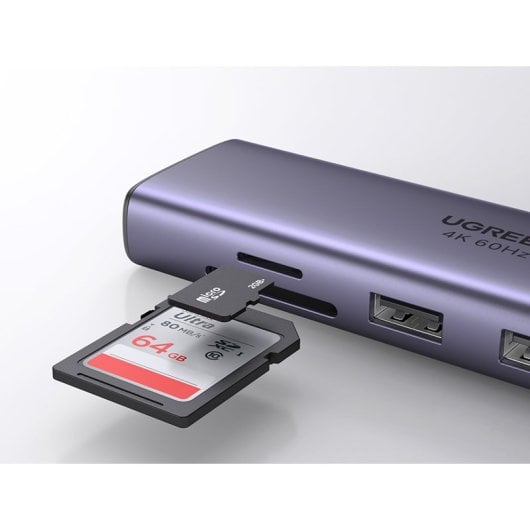 Ugreen 60515 Hub 7-em-1 USB-C para HDMI/3x USB 3.2/USB-C/SD/MicroSD Cinzento
