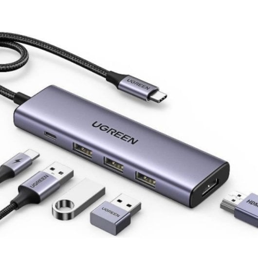 Ugreen 15596 HUB 5 en 1 USB-C a HDMI/3x USB 3.2/USB-C Gris