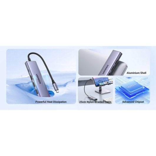 Ugreen 15596 HUB 5 en 1 USB-C a HDMI/3x USB 3.2/USB-C Gris