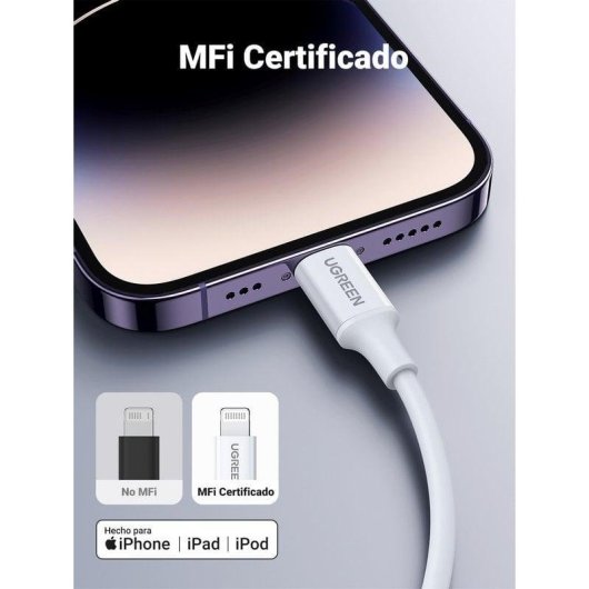 Lightning-Kabel Ugreen 10493 1 m USB-C zu Lightning Weiß MFI Schnellladen