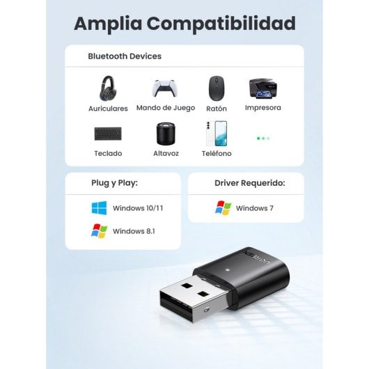 Ugreen 80889 Adaptador USB Bluetooth 5.0 Preto