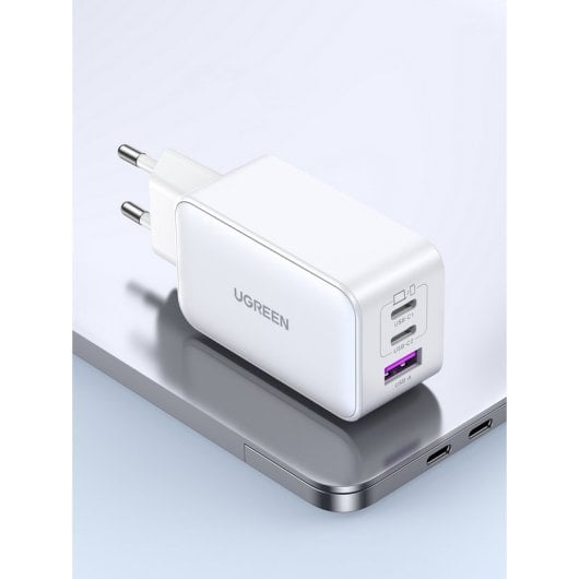 Ugreen Nexode Cargador Carga Rápida Gan 65w 2 USB-C + 1 USB-A Blanco