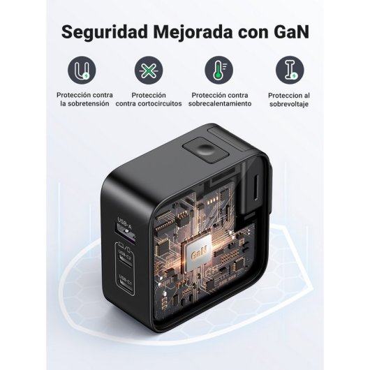 Ugreen Nexode Cargador Carga Rápida GaN 65W 2 USB-C + 1 USB-A Gris