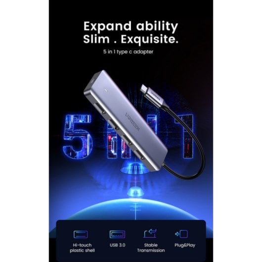 Ugreen 70336 HUB 4 en 1 USB-C a 3 USB-A 3.0/Micro USB Gris