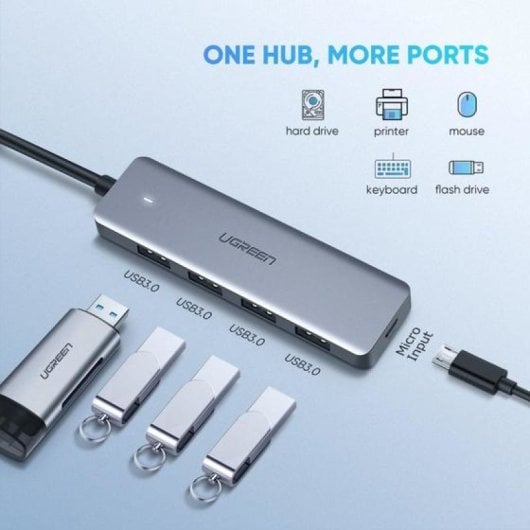 Ugreen 70336 HUB 4 en 1 USB-C a 3 USB-A 3.0/Micro USB Gris
