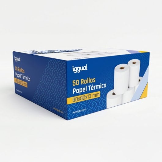 iggual Pack 50 Rollos Papel Térmico sin BPA 80x80mm