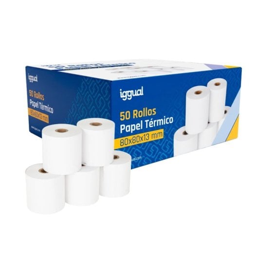 iggual Pack 50 Rollos Papel Térmico sin BPA 80x80mm