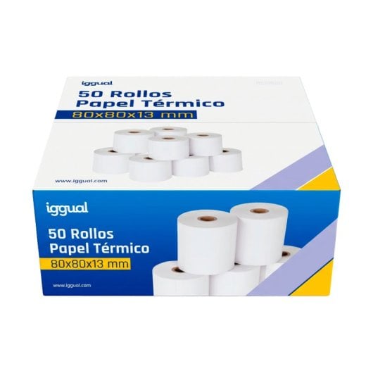 iggual Pack 50 Rollos Papel Térmico sin BPA 80x80mm