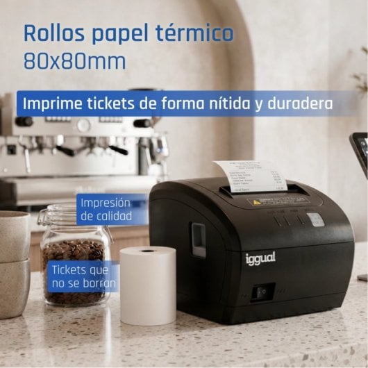 iggual Pack 50 Rollos Papel Térmico sin BPA 80x80mm