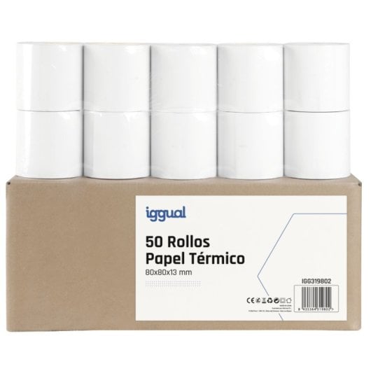 iggual Pack 50 Rollos Papel Térmico sin BPA 80x80mm
