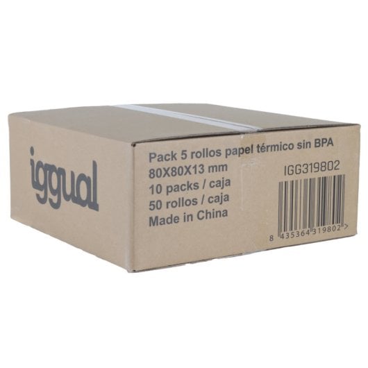 iggual Pack 50 Rollos Papel Térmico sin BPA 80x80mm