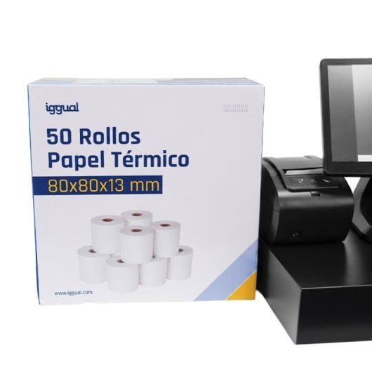 iggual Pack 50 Rollos Papel Térmico sin BPA 80x80mm
