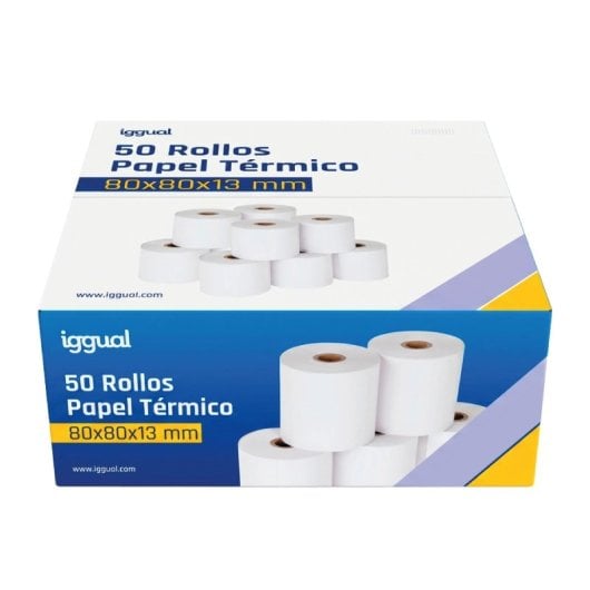 iggual Pack 50 Rollos Papel Térmico sin BPA 80x80mm