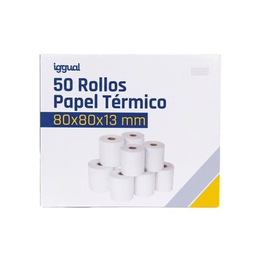 iggual Pack 50 Rollos Papel Térmico sin BPA 80x80mm