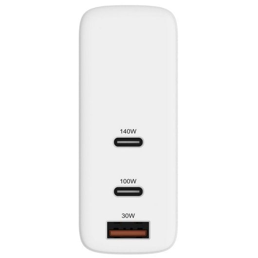Hyper Targus HyperJuice 140 W GaN PD3.1 3-Port-Wandladegerät + 2 m USB-C-auf-USB-C-PD3.1-Kabel + Reiseadapter
