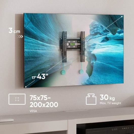 Support mural TV Onkron de 17 à 43 pouces - Support mural TV universel avec poids jusqu'à 30 kg - Bras mural TV avec Vesa de 75x75 à 200x200 / Support mural TV fixe FM1-B Noir